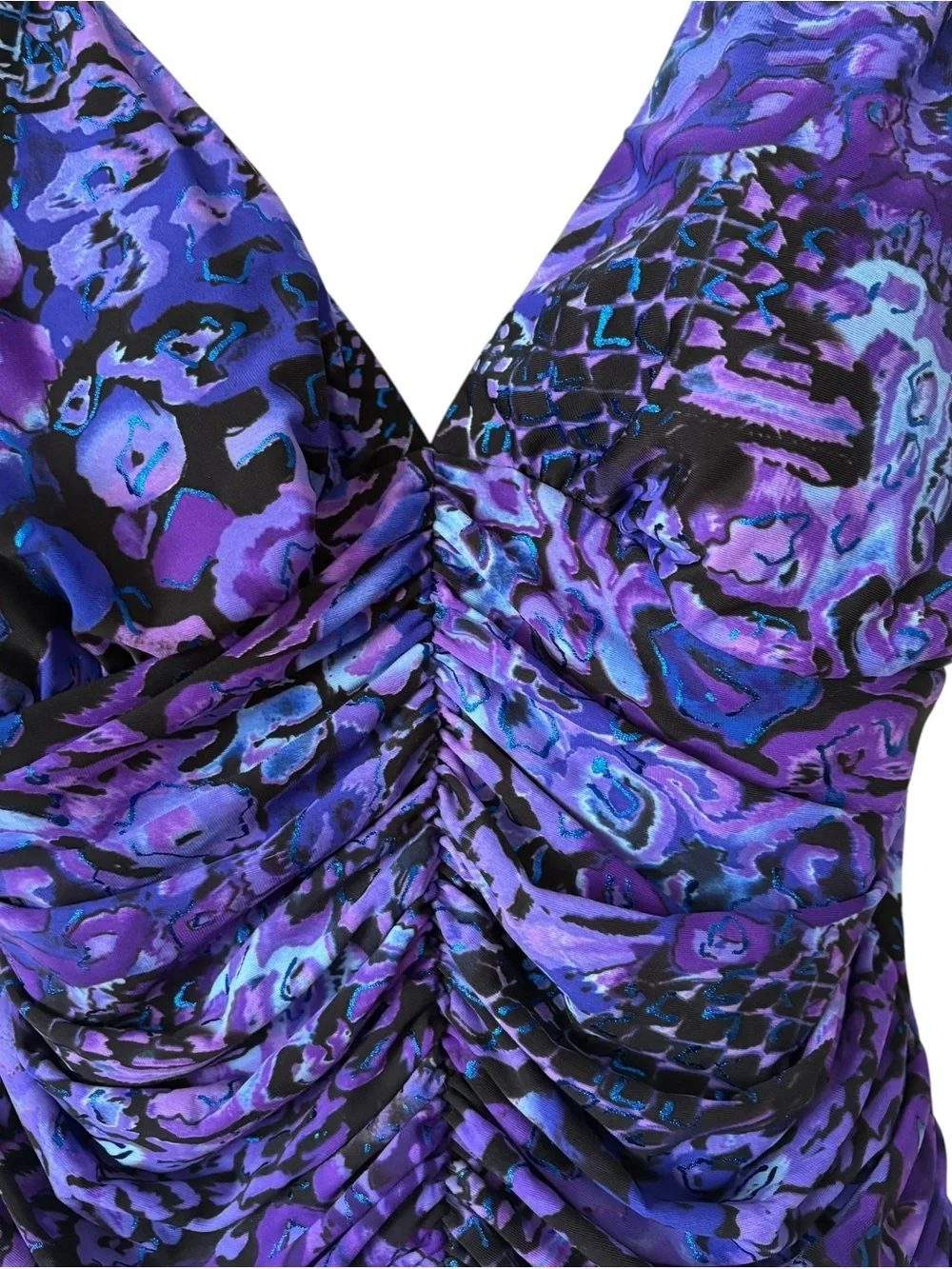 Womens Printed Swimsuit XL? Purple Blue Black Ruched Wireless Padded Cups Beach